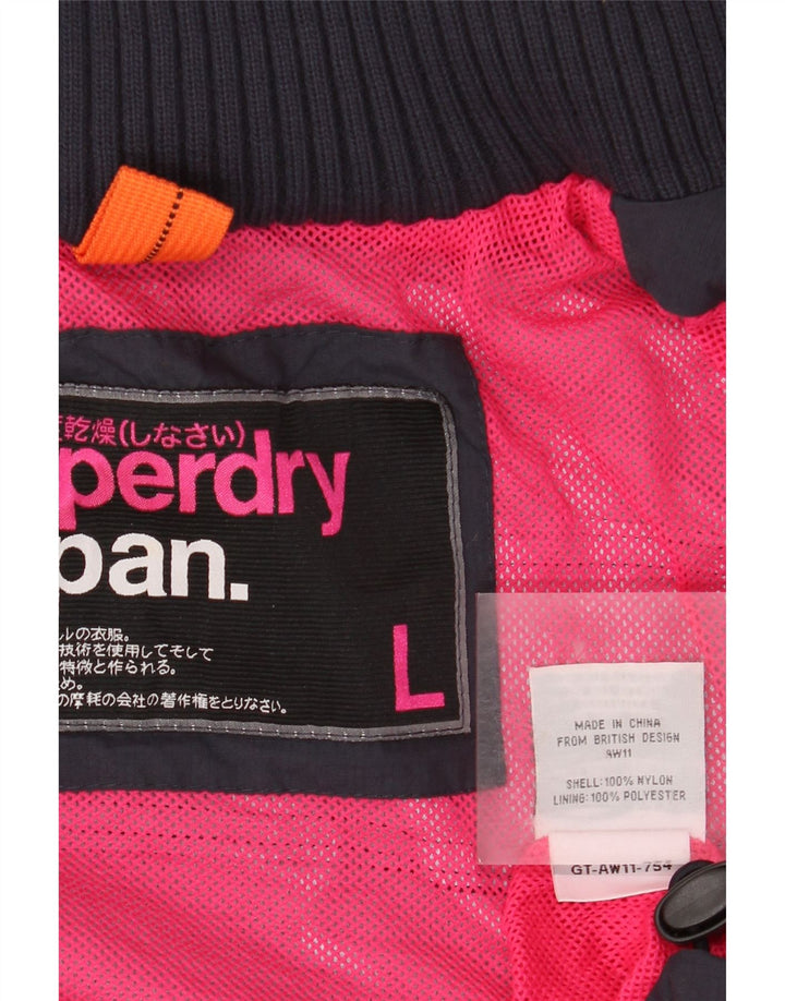 SUPERDRY Chaqueta impermeable con capucha gráfica para mujer UK 46 Large Nylon azul marino