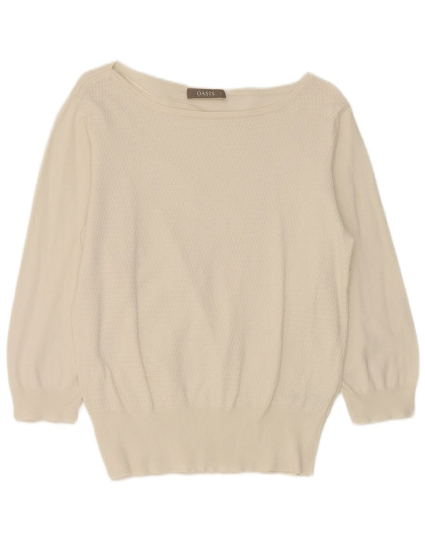 Oasis Jersey de manga 3/4 para mujer con cuello barco UK 44 Grande Algodón blanco