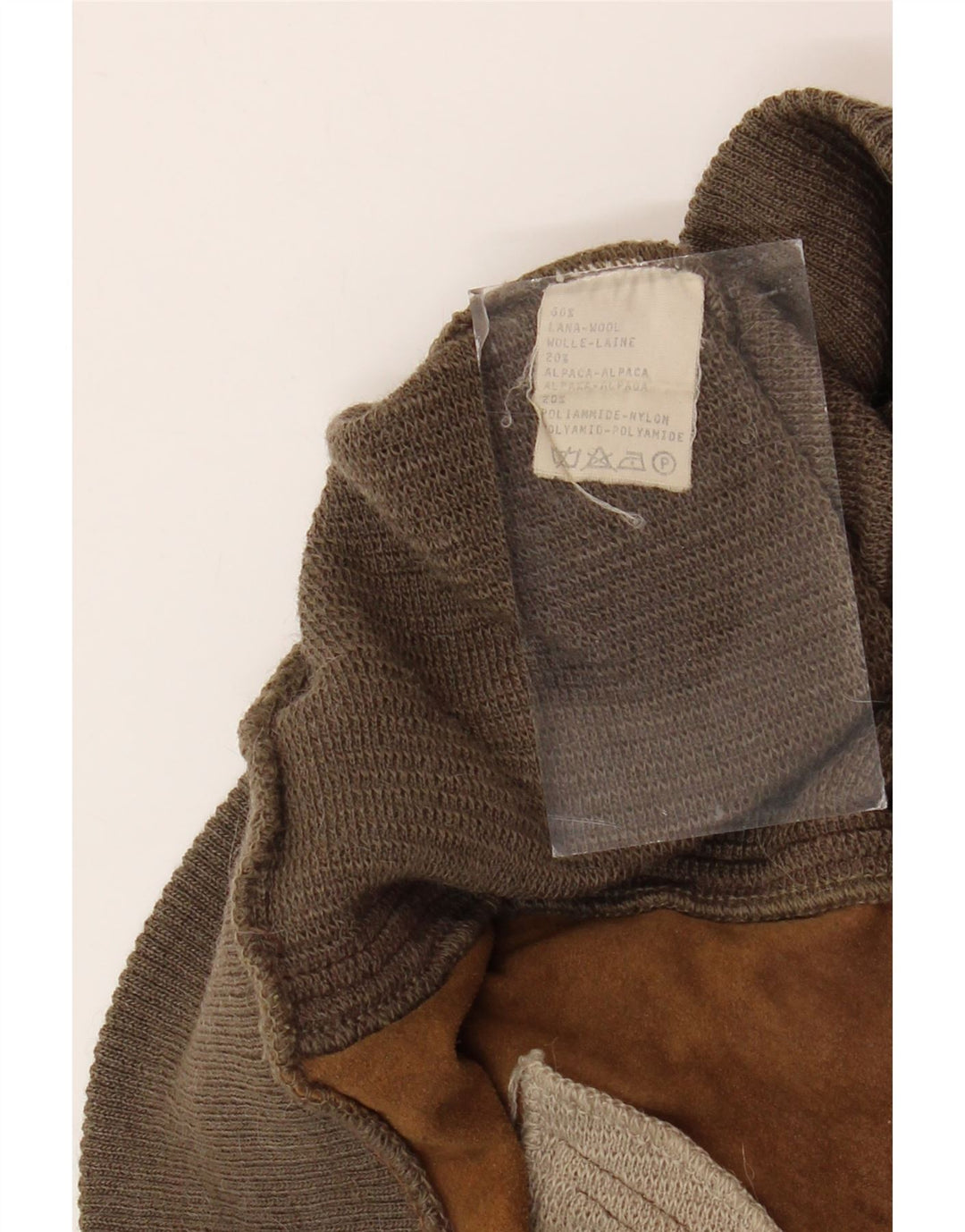 VINTAGE Hombres Botón Cuello Jersey Suéter Grande Marrón Geométrica Lana