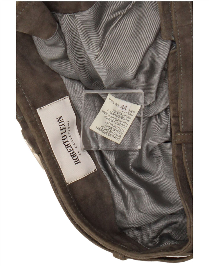 Falda de ante vintage para mujer IT 44 Medio W26 Cuero caqui