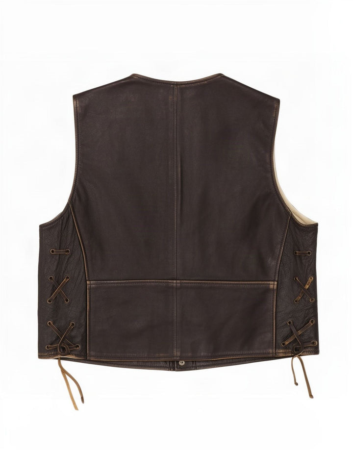 Chaleco de cuero vintage para hombre XS negro