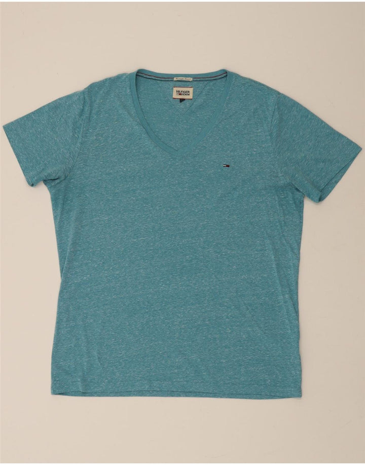 TOMMY HILFIGER Mens T-Shirt Top XL Blue Flecked Polyester Vintage Tommy Hilfiger and Second-Hand Tommy Hilfiger from Messina Hembry 