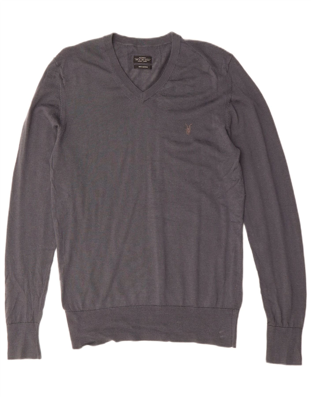 ALL SAINTS Jersey con cuello en V para hombre de lana merino gris medio