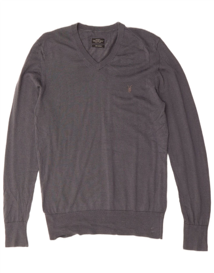 ALL SAINTS Jersey con cuello en V para hombre de lana merino gris medio