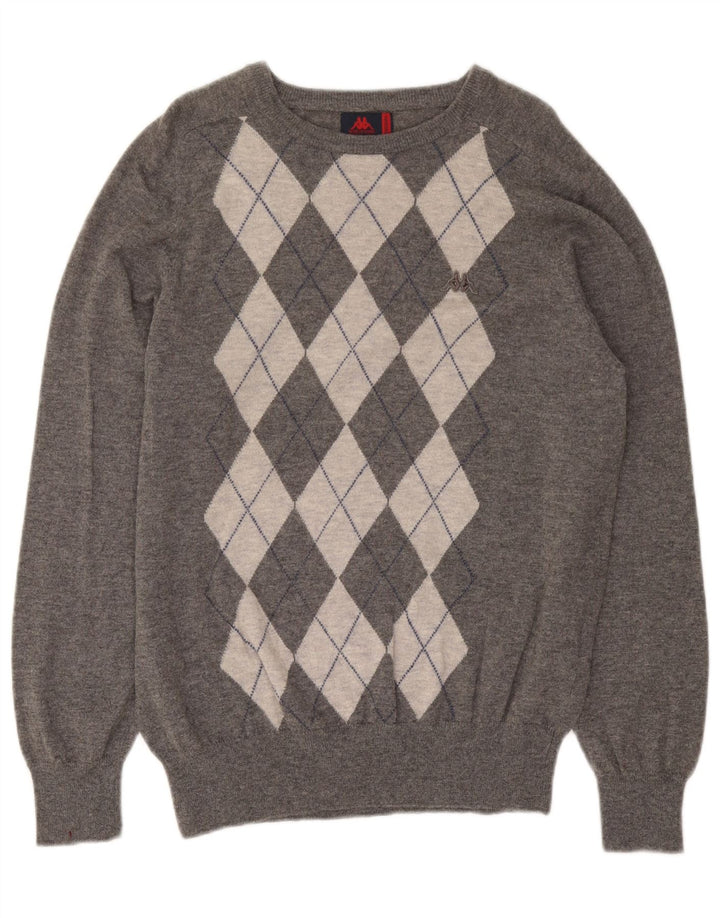 Kappa Hombre Jersey Con Cuello Barco Sueter Gris Medio Argyle/Lana Diamante