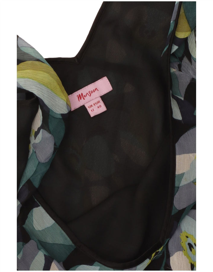 Monsoon Vestido de verano para mujer UK 40 Mediano Seda floral negra