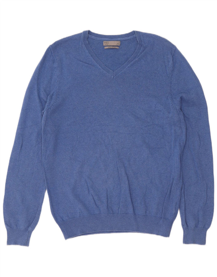 Marks & Spencer Jersey con cuello en V para hombre de algodón azul medio