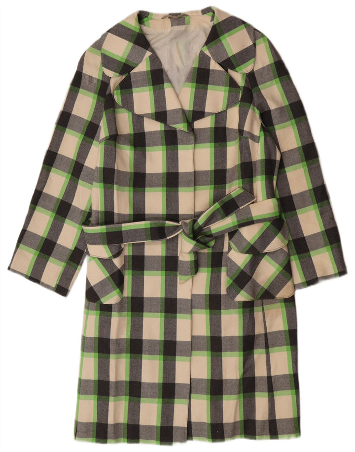 Vintage mujer abrigo Reino Unido 12 medio multicolor comprobar nueva lana