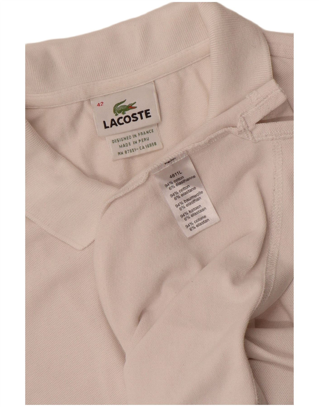 Polo Lacoste Mujer Talla 42 Grande Algodón Blanco
