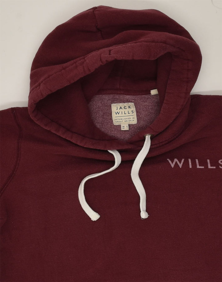 JACK WILLS Womens Graphic Hoodie Jumper UK 8 Small Burgundy Cotton | Vintage Jack Wills | Thrift | Second-Hand Jack Wills | Used Clothing | Messina Hembry 