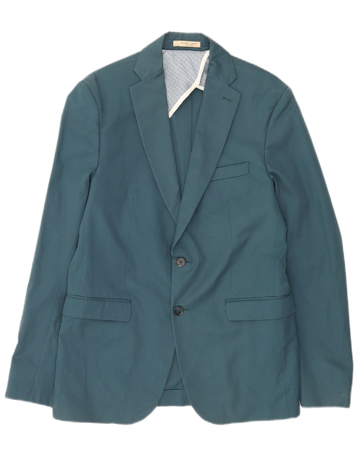 Zara Chaqueta tipo blazer de 2 botones para hombre EU 50 Poliéster azul medio