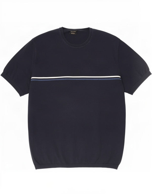 Massimo Dutti Camiseta Hombre Top XL Azul Marino Algodón