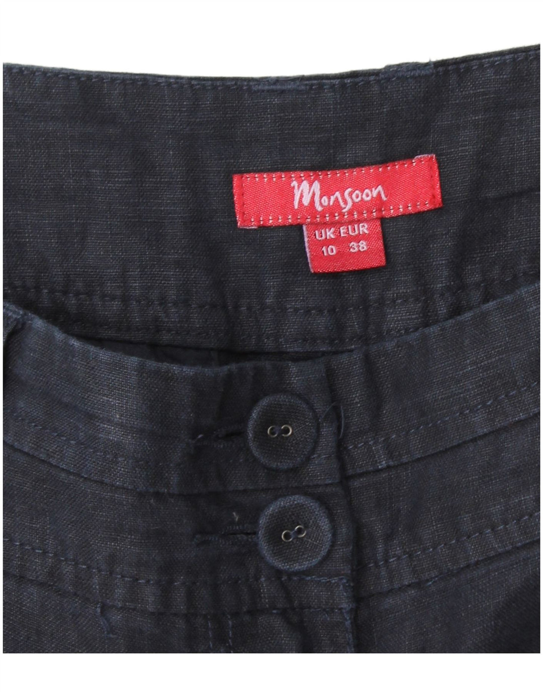 MONSOON Pantalones chinos de pierna ancha para mujer UK 10 Small W32 L31 Lino azul marino