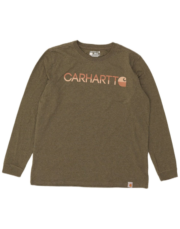 Carhartt Top gráfico de ajuste holgado para mujer manga larga US 12/14 grande caqui