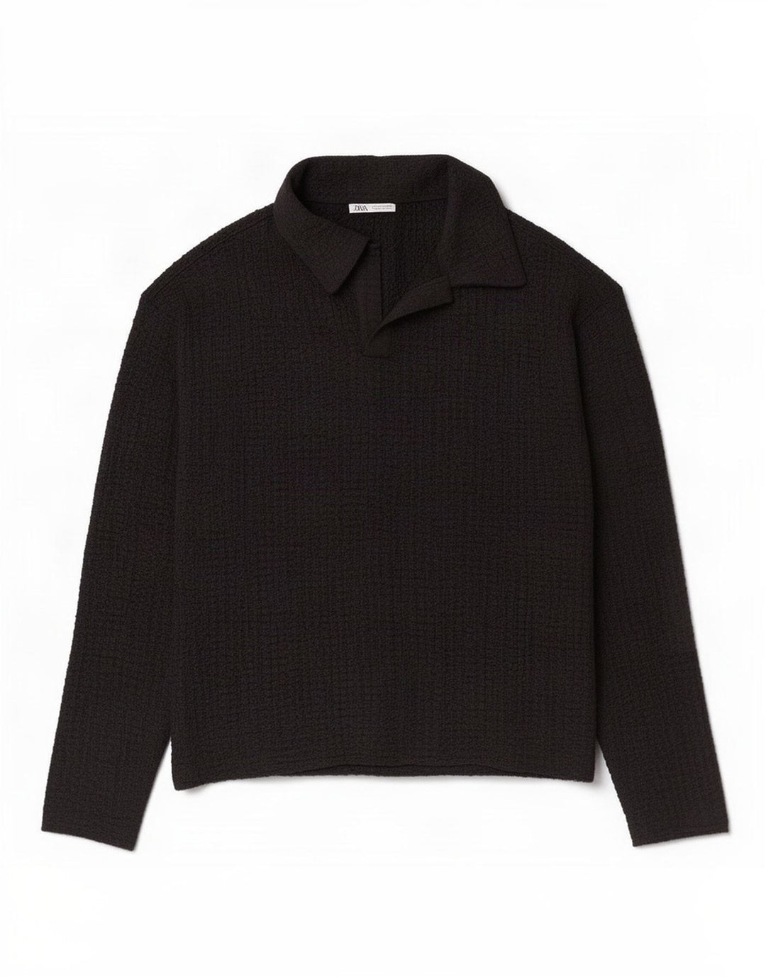 Zara Hombre Polo Manga Larga Small Poliéster Negro