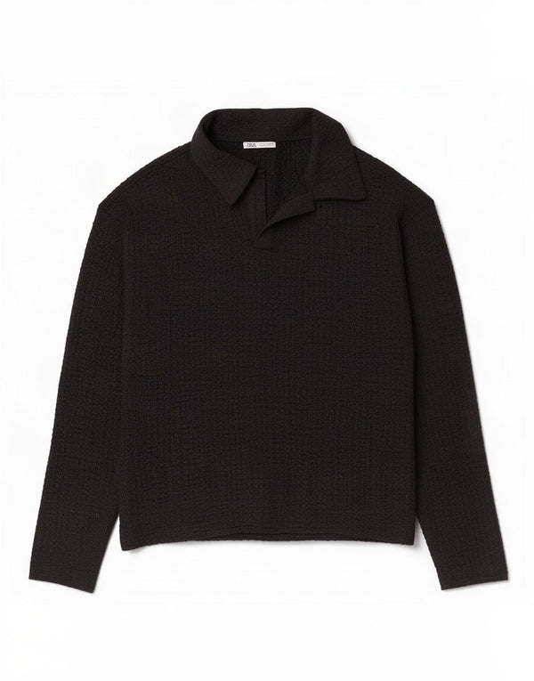 Zara Hombre Polo Manga Larga Small Poliéster Negro