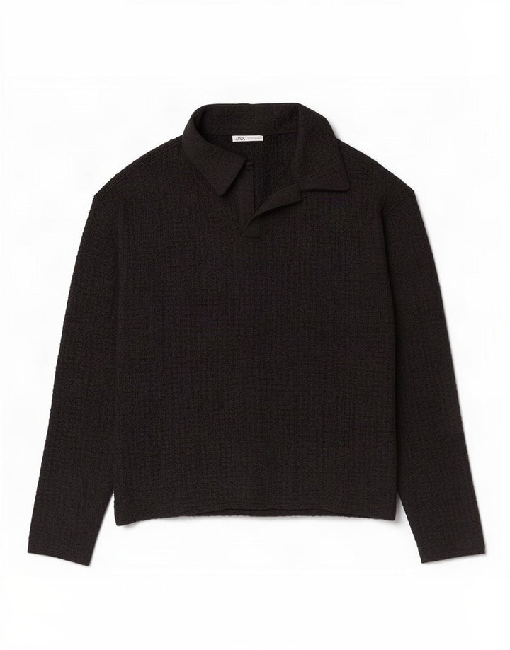 Zara Hombre Polo Manga Larga Small Poliéster Negro