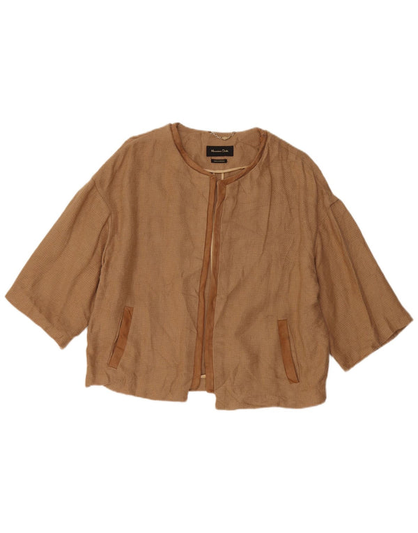 Massimo Dutti Chaqueta Americana Abierta Manga 3/4 para Mujer UK 46 Large Lino Marrón
