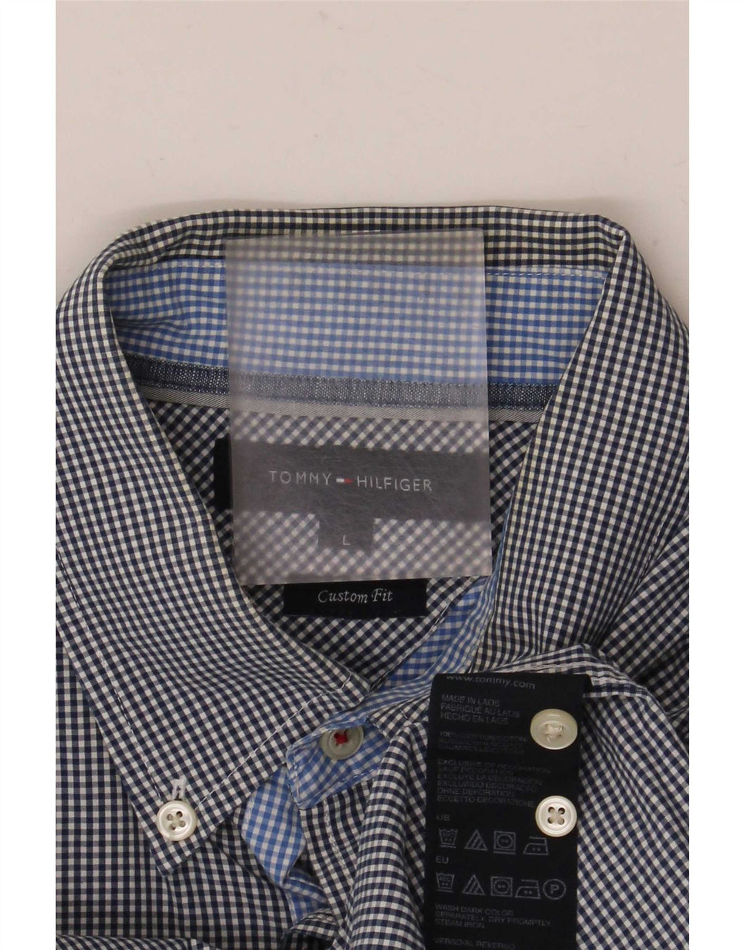 Camisa Tommy Hilfiger de corte personalizado para hombre de algodón a cuadros azul grande