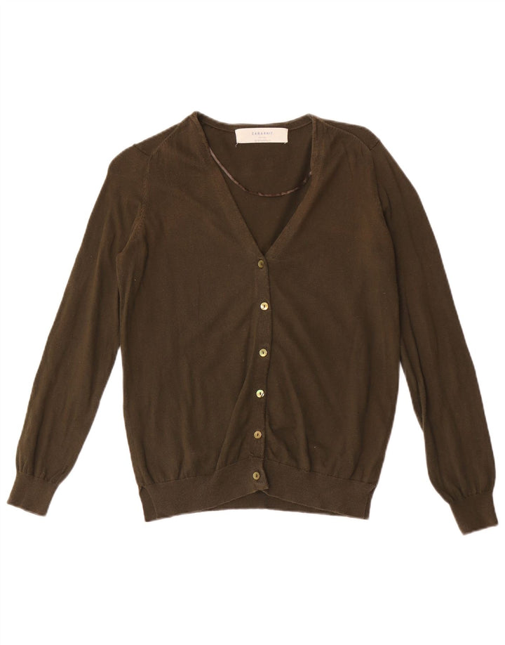 Zara Mujer Cárdigan Suéter UK 12 Medium Caqui