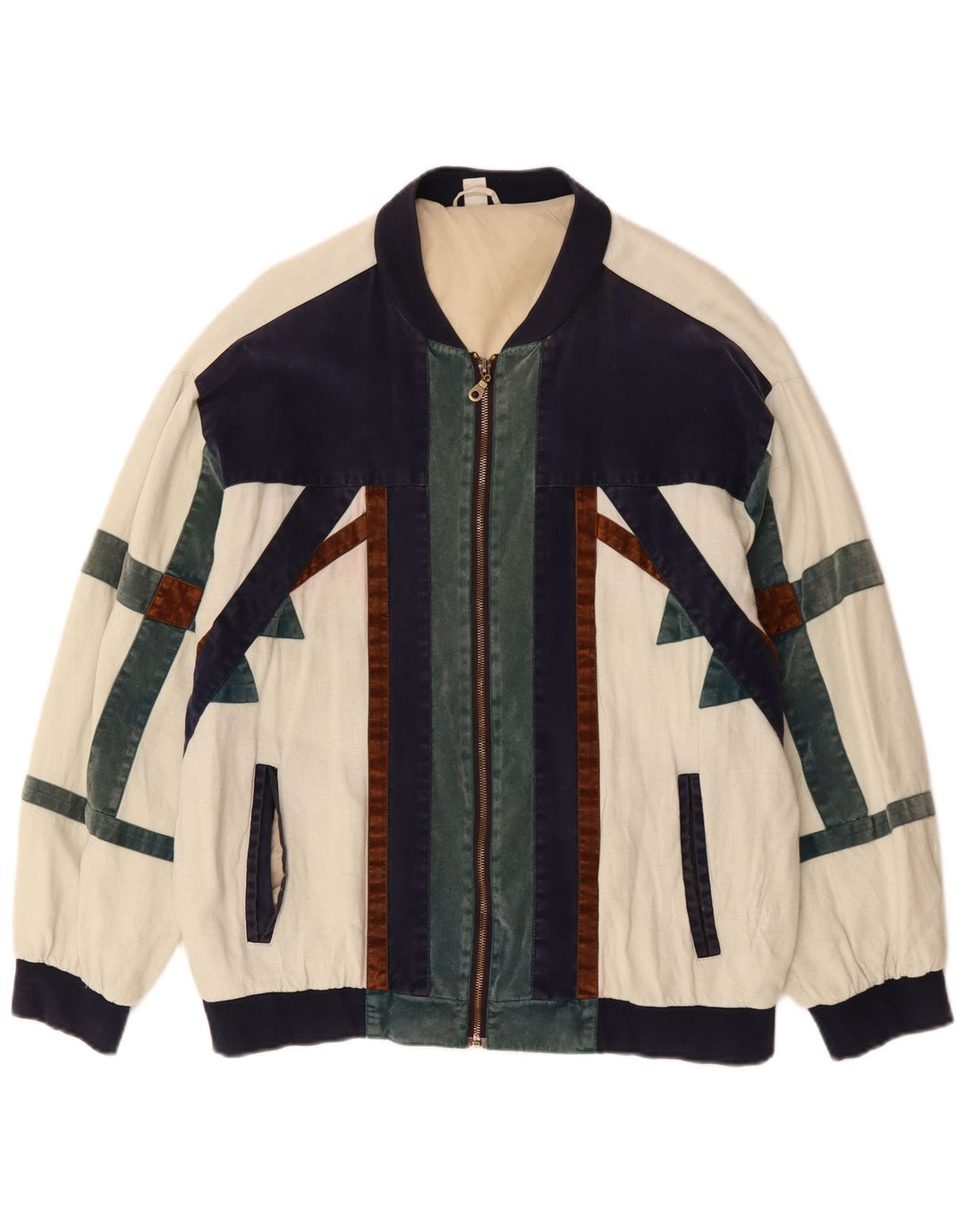 VINTAGE Chaqueta bomber holgada para hombre Reino Unido 36 Pequeño bloque de color blanco apagado