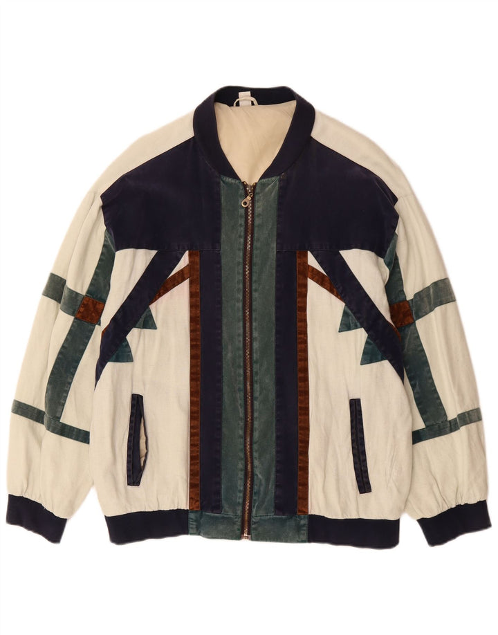VINTAGE Chaqueta bomber holgada para hombre Reino Unido 36 Pequeño bloque de color blanco apagado