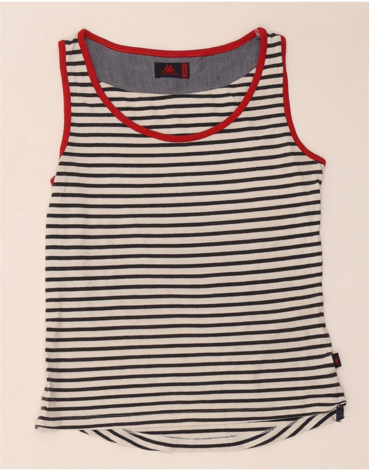 Kappa Camiseta sin mangas para mujer UK 10 Small White Stripe Cotton