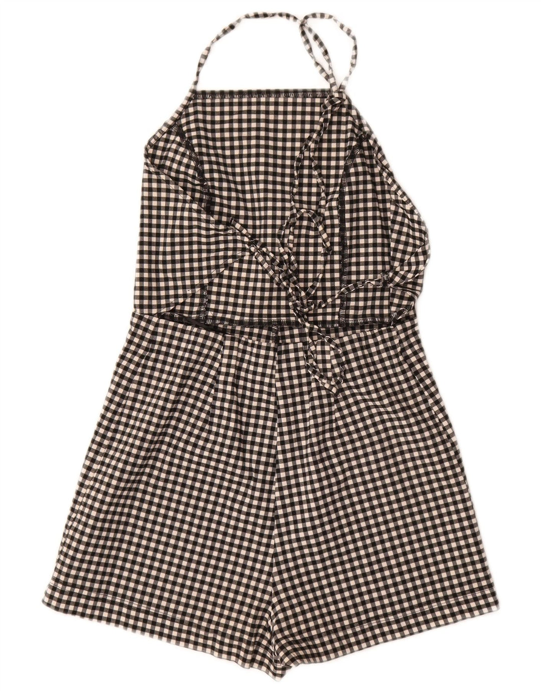 Topshop Mono corto con cuello halter para mujer, talla 40, talla pequeña, viscosa negra a cuadros