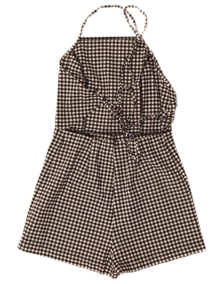 Topshop Mono corto con cuello halter para mujer, talla 40, talla pequeña, viscosa negra a cuadros