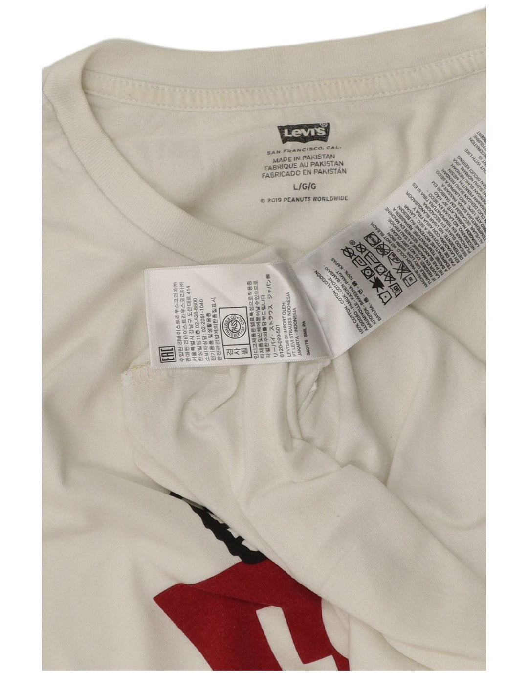 Levi's Hombre Peanuts Graphic Camiseta Top Grande Algodón Blanco