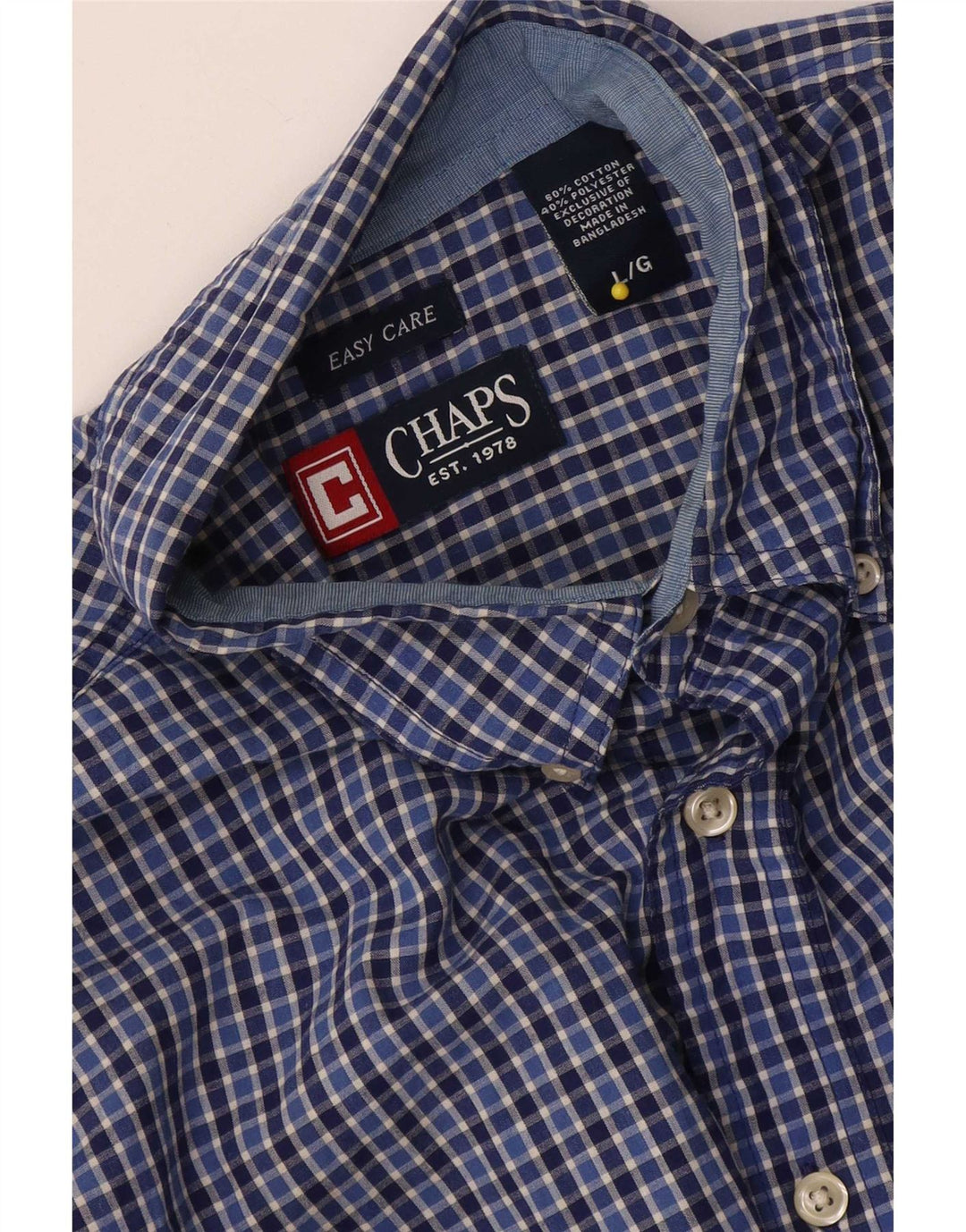 Chaps Camisa de fácil cuidado para hombre de algodón a cuadros azul grande