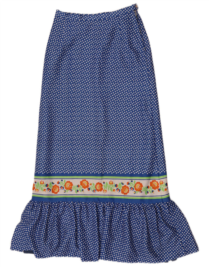 Vintage mujer Maxi falda W28 azul medio geométrico
