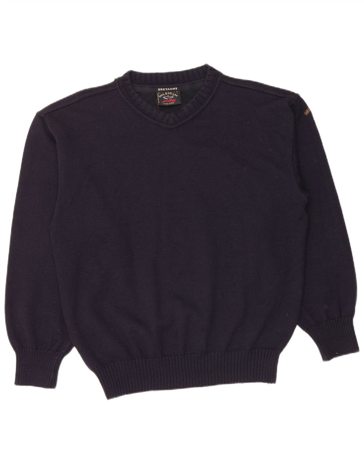 PAUL & SHARK Jersey con cuello en V para hombre de lana virgen azul marino medio