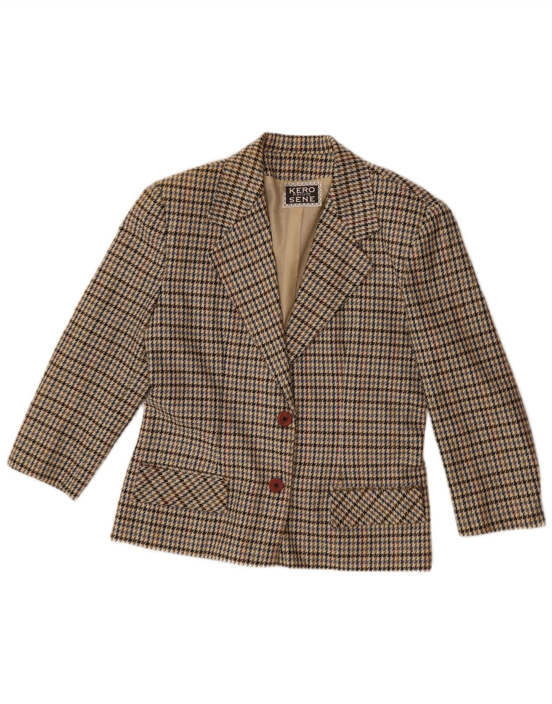 Vintage mujer 2 botones Blazer chaqueta Reino Unido 14 grande beige Houndstooth