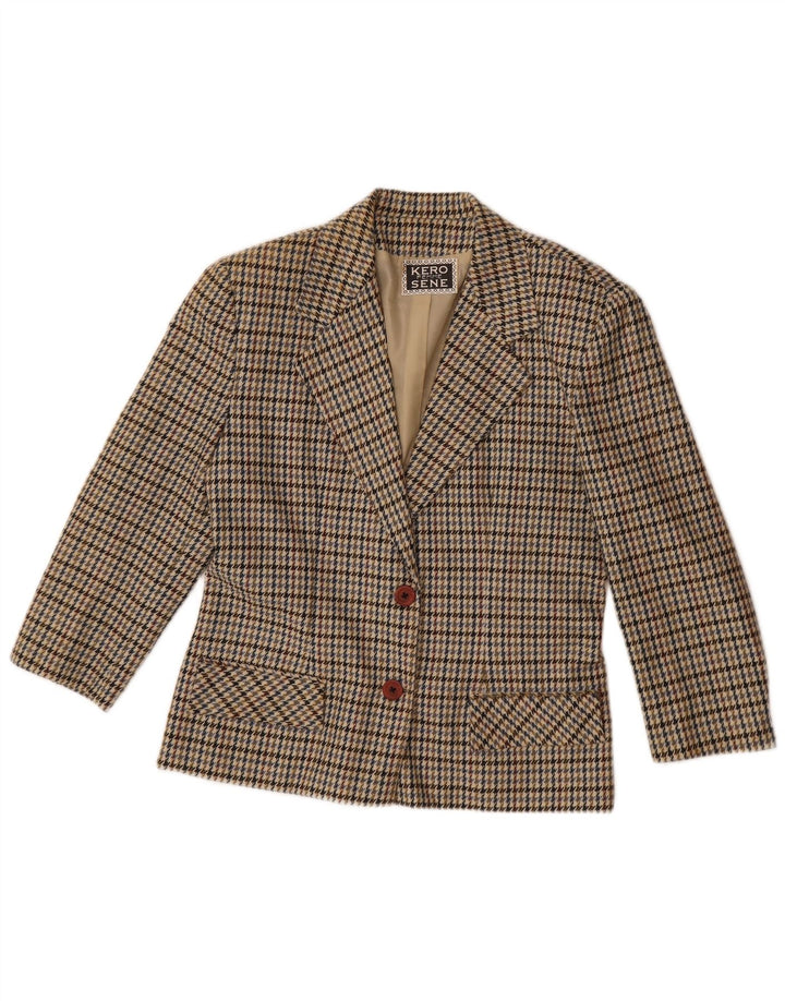 Vintage mujer 2 botones Blazer chaqueta Reino Unido 14 grande beige Houndstooth
