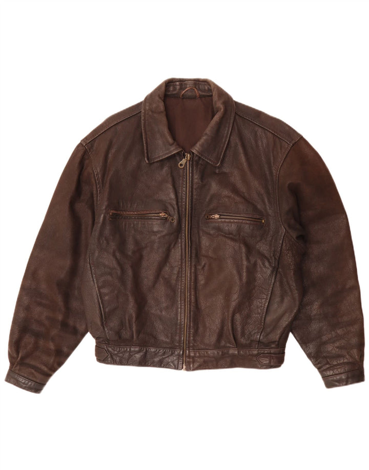 Chaqueta de cuero vintage para hombre IT 50 marrón grande