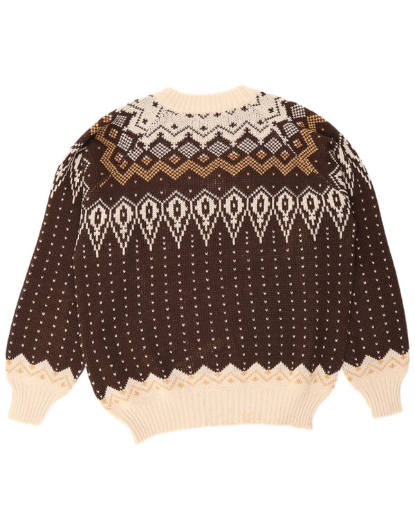 Vintage Mens Crew Neck Jumper Sweater Large Brown Fair Isle