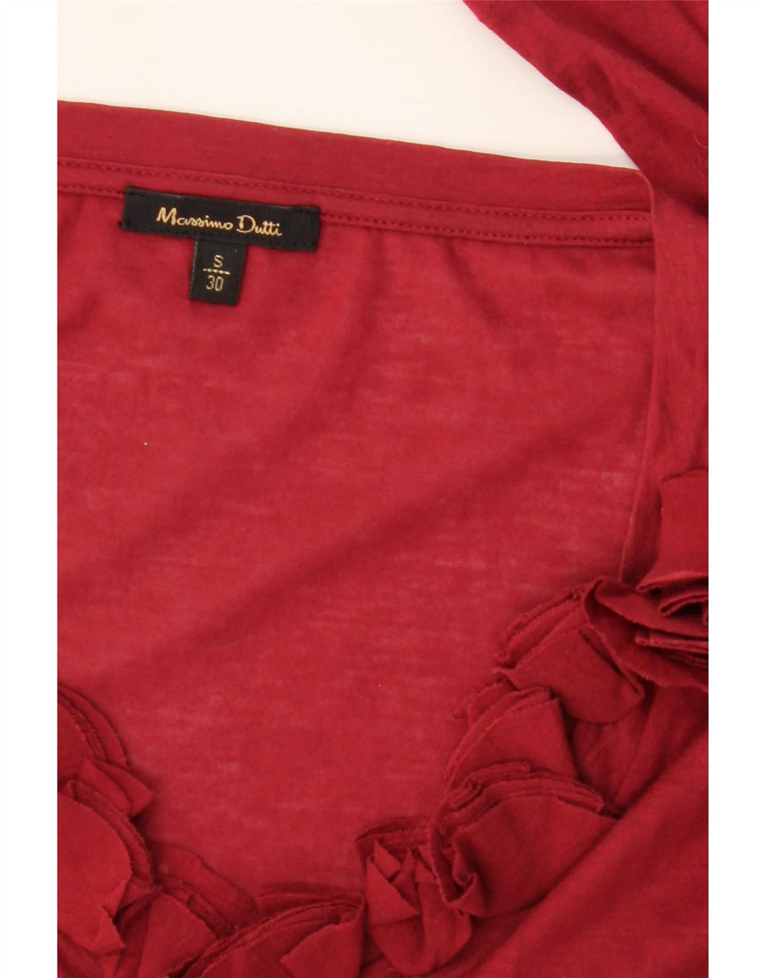 MASSIMO DUTTI Womens Ruffle Front Top 3/4 Sleeve UK 10 Small Red Vintage Massimo Dutti and Second-Hand Massimo Dutti from Messina Hembry 