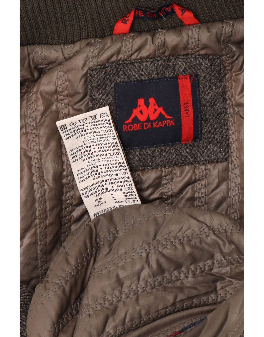 Kappa Chaqueta utilitaria acolchada para hombre UK 40 Large Grey Herringbone Wool Classic