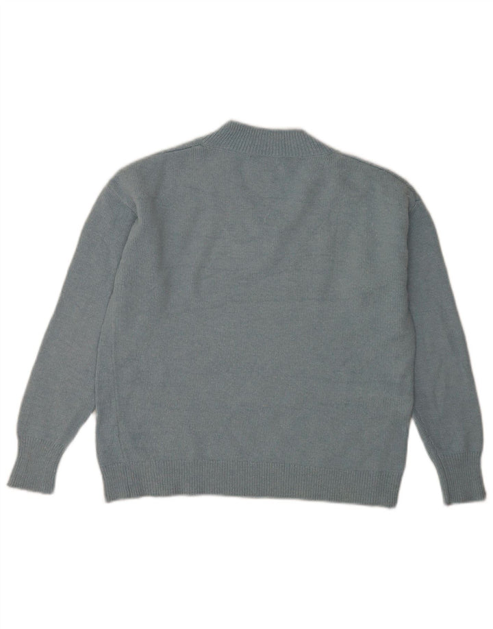 Massimo Dutti Jersey Mujer Cuello Pico UK 44 Poliamida Azul Medio