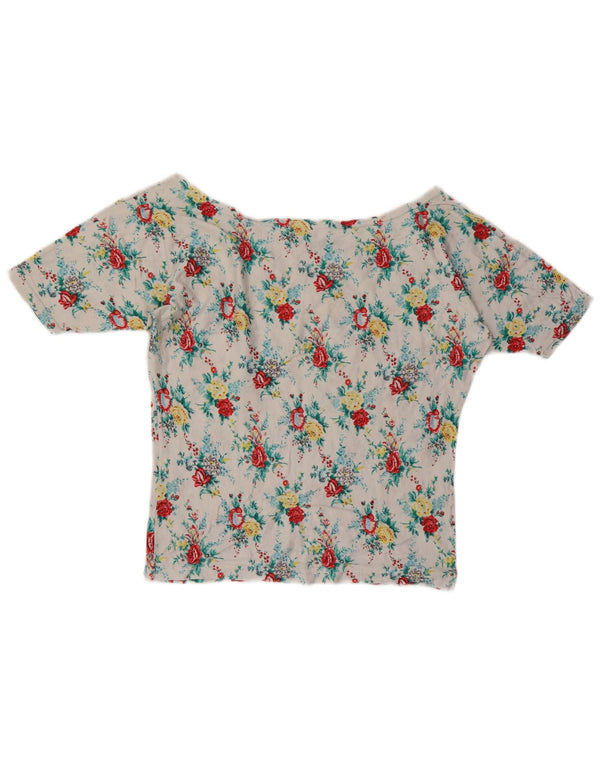 Benetton Camiseta De Mujer ES 40 Small Blanco Floral Algodón