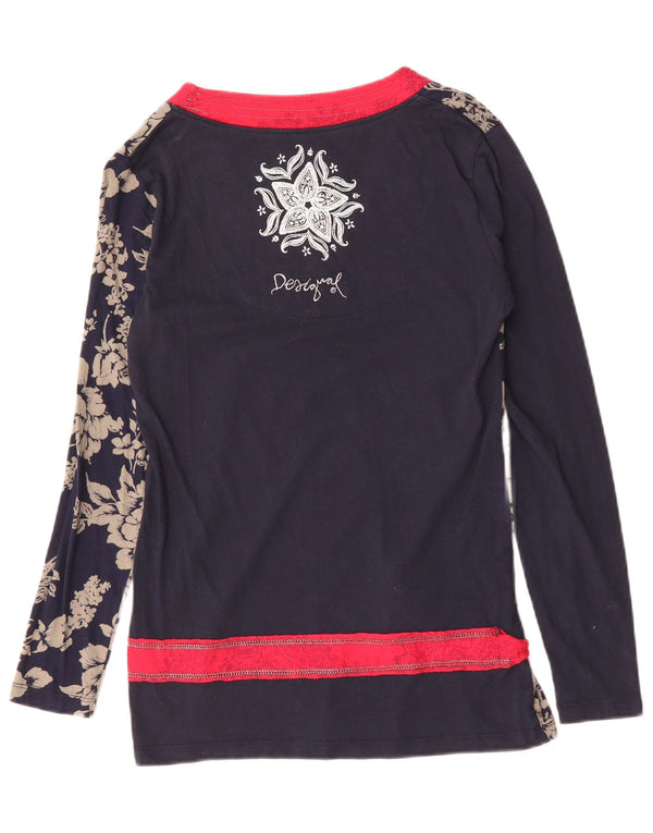 Desigual Mujer Top Manga Larga UK 40 Grande Azul Marino Floral