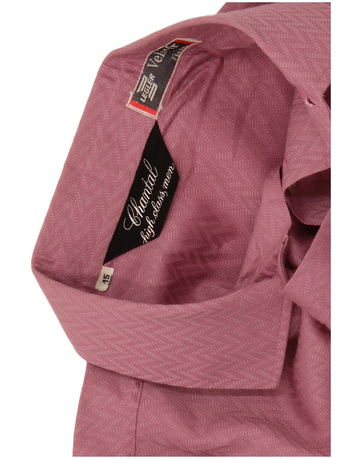 Vintage hombres camisa delgada tamaño 38 15 medio rosa geométrico