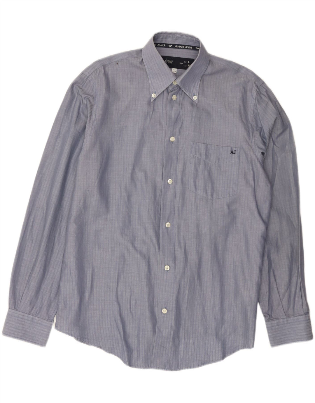 Camisa Armani Jeans Hombre Grande Azul Rayas Algodón