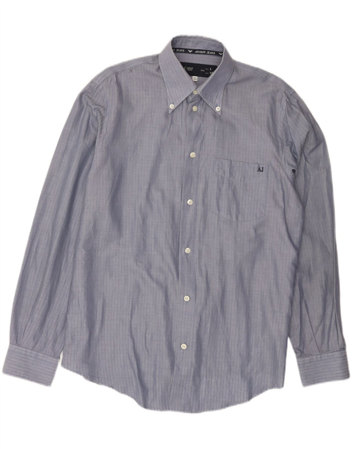 Camisa Armani Jeans Hombre Grande Azul Rayas Algodón