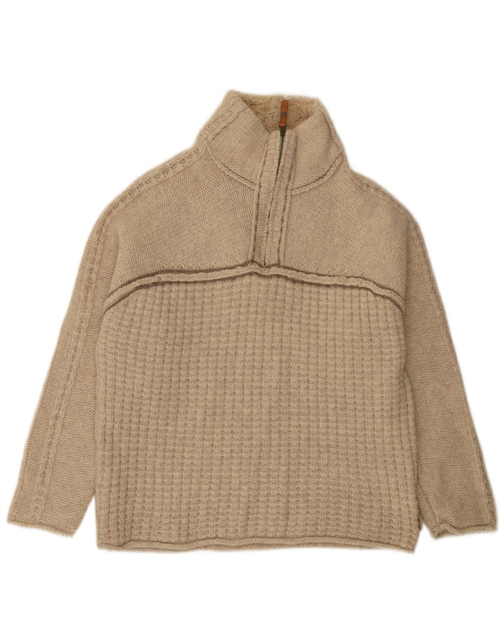 Jersey de hombre con cuello y cremallera de lana de cordero moteada en beige grande de Fat Face