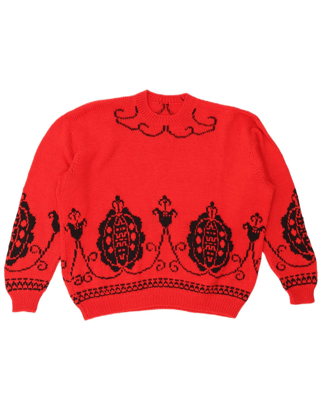 VINTAGE Suéter de jersey de cuello redondo de gran tamaño para mujer Reino Unido 18 XL Rojo Fair Isle