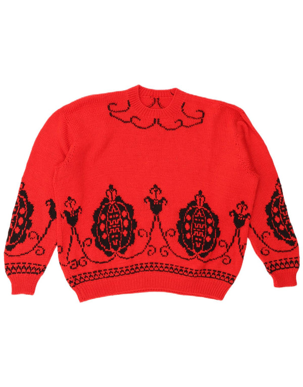 VINTAGE Suéter de jersey de cuello redondo de gran tamaño para mujer Reino Unido 18 XL Rojo Fair Isle