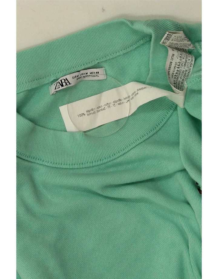 Zara Hombre Camiseta Gráfica Top Algodón Verde Medio