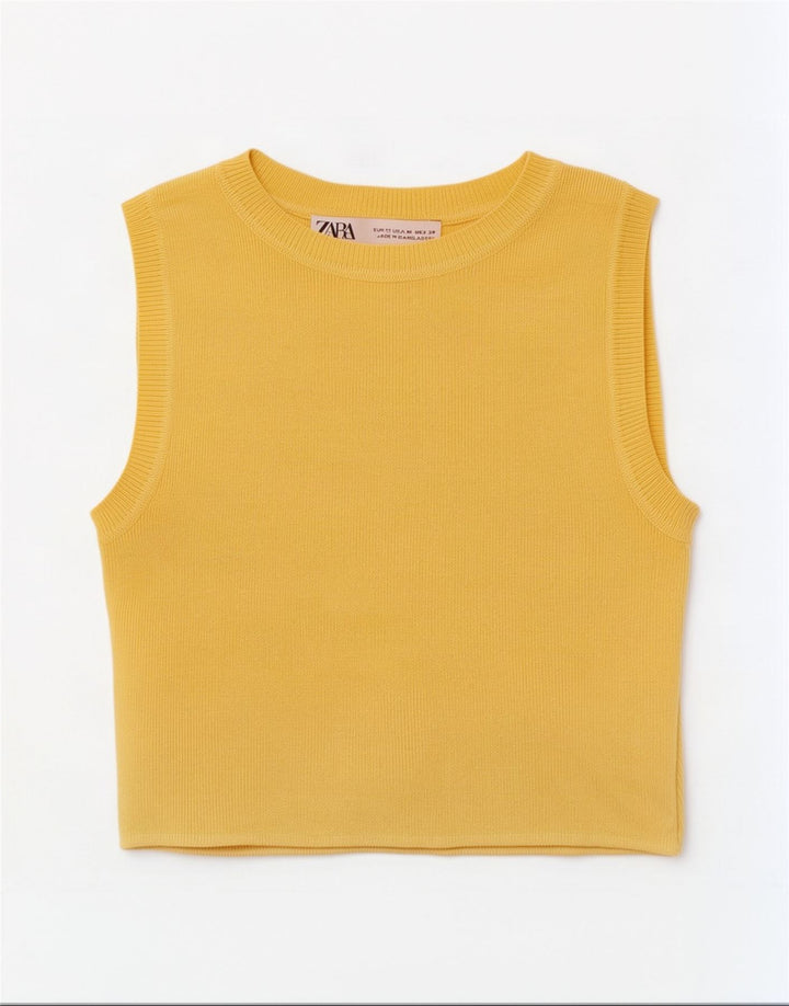 Zara Mujer Crop Vest Top UK 12 Viscosa Amarilla Mediana